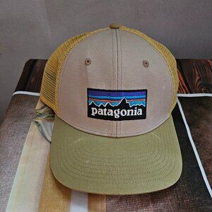 Patagonia Hat Cap Snap Back Yellow Mesh Spell Out P6 Logo Trucker Hat One Size